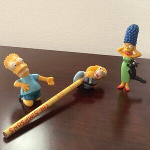 EUC Vintage 1990 Mattel Simpsons Bendable Action Figures & Topper Pencil